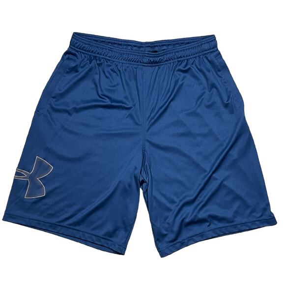 Under Armour Tech HEATGEAR Loose Fit 10" Blue Graphic Athletic Gym Shorts - Picture 1 of 5